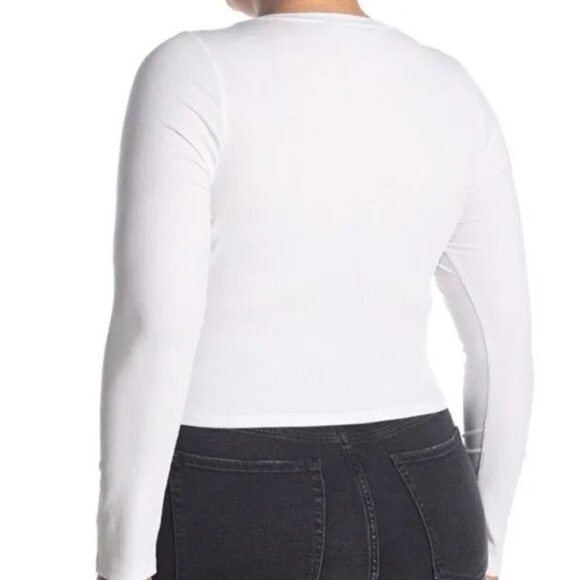 Good American Long Sleeve Cropped Crewneck Top White - Picture 2 of 15